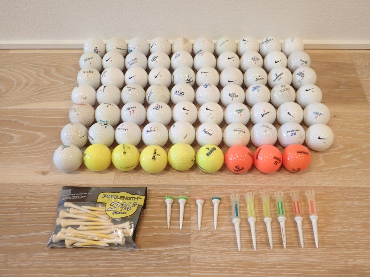 ロストボール ナイキ テーラーメイドなど ゴルフボール 69球 おまけ ティー付き拍卖