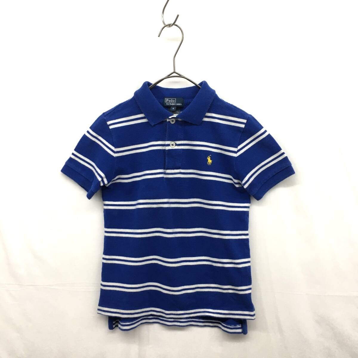 NZ2505●POLO by RALPH LAUREN : ワンポイント刺半袖ポロシャツ●キッズ6●青 ボーダー ラルフローレン拍卖