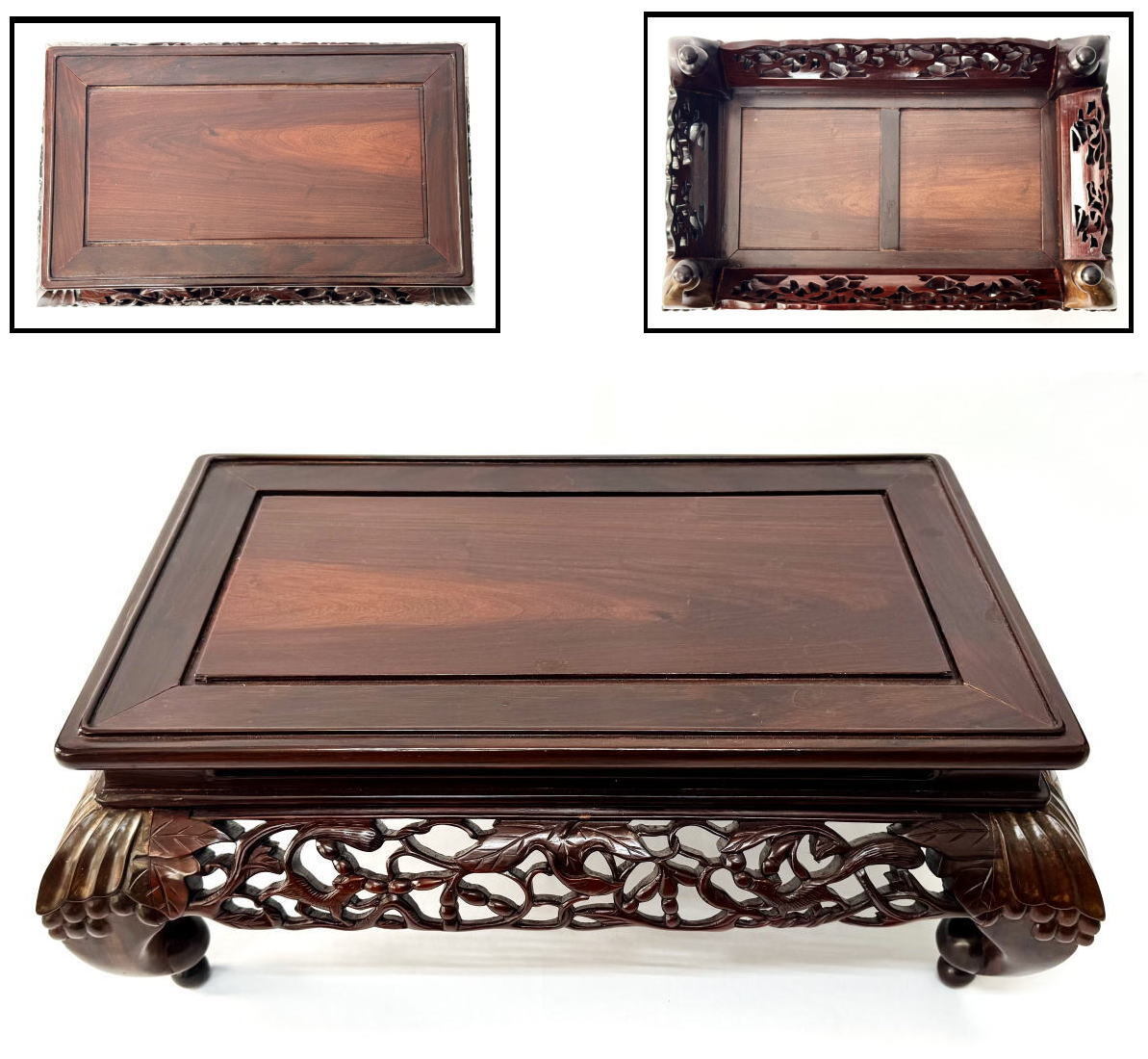 【送料無料】唐木透かし彫り花台 約3.3kg 花梨 唐木 華道 茶道 香炉台 飾台 唐物 盆栽台 置物 (旧家蔵出し) WWWT098拍卖