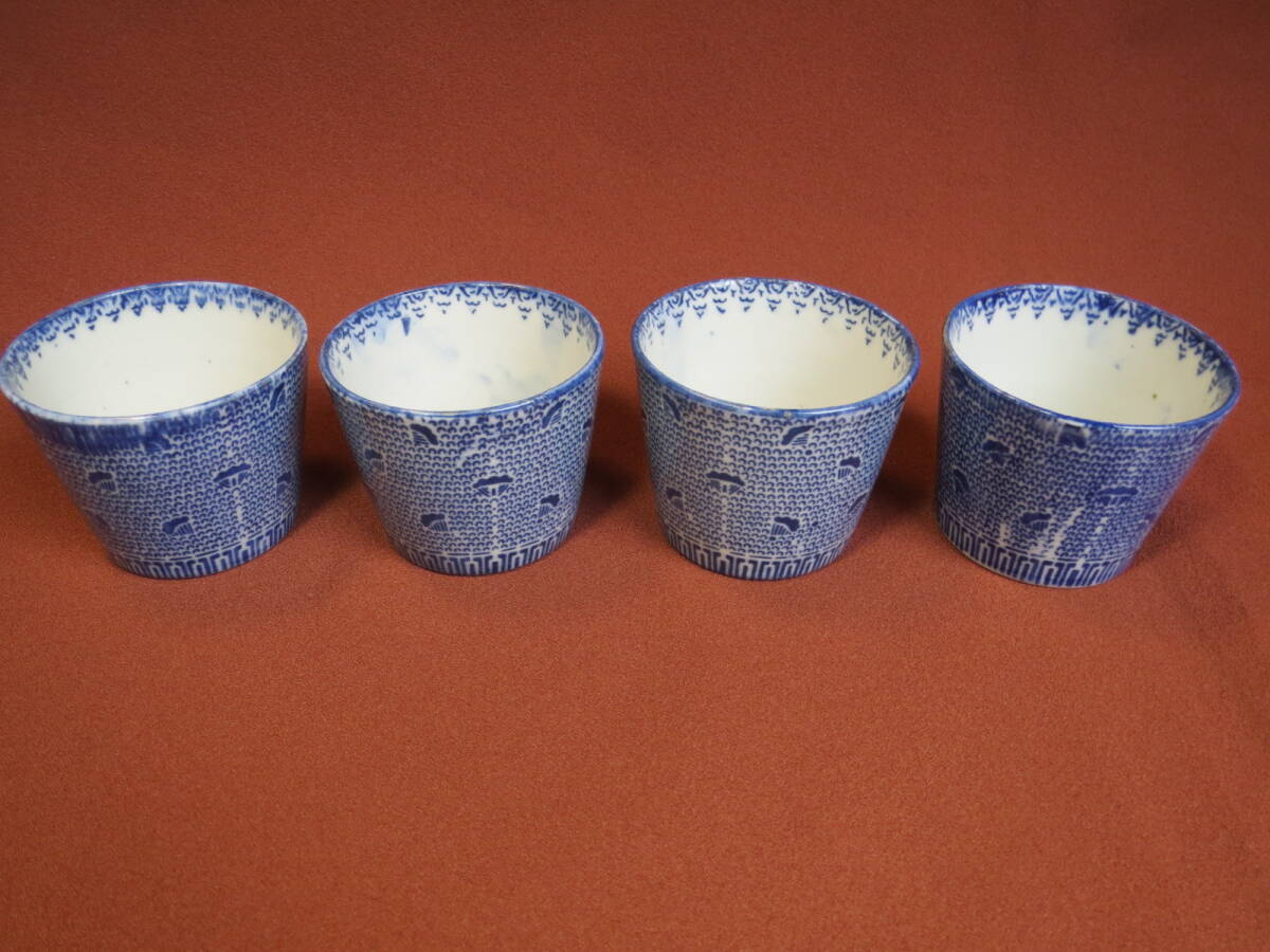 印判 蕎麦猪口 みじん唐草文 猪口 4客 そば猪口 そばちょく そばちょこ 向付 ぐい呑み拍卖