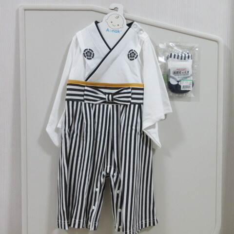 袴ロンパース ベビー袴/80 足袋ソックス付き/9-12㎝拍卖