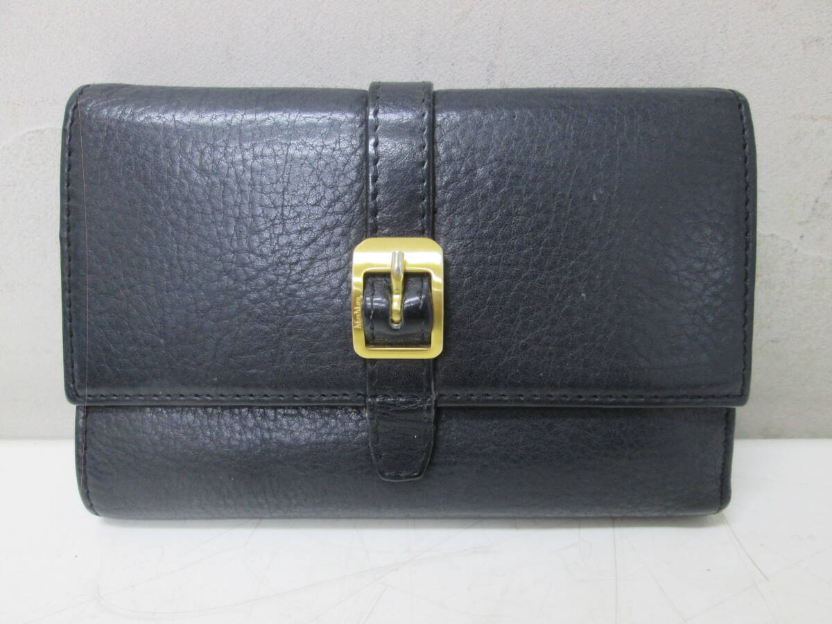(66)♪Max Mara マックスマーラ 3つ折り長財布 レザー ブラック 黒拍卖