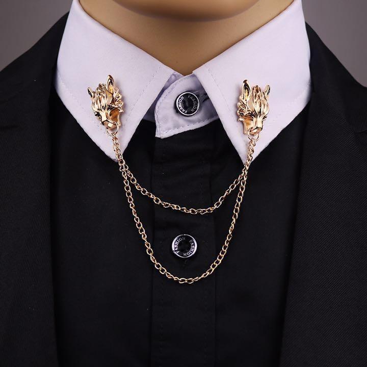 狼チェーンブローチピンブローチ 襟ピン アンティーク ゴールド拍卖