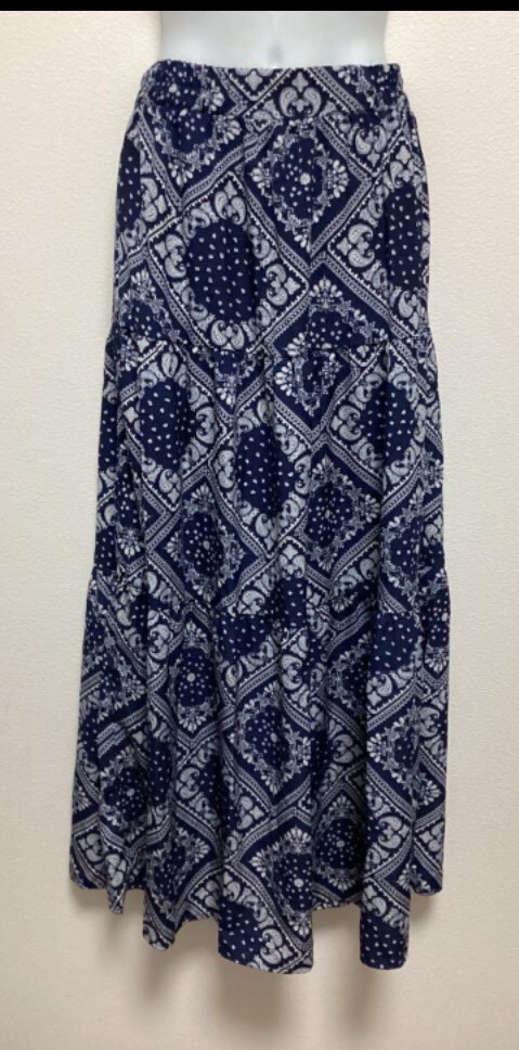 即決☆試着のみ☆春夏☆dazy ペイズリー柄 ロングスカート フレアスカート ネイビー×ホワイト 表記はSサイズ 丈94センチ マキシ丈拍卖