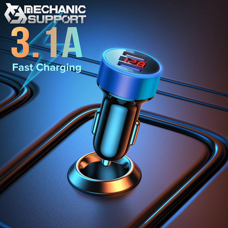 【ブルー】 USB車載充電器 デジタル電圧計 USB 2ポート 数字電圧計 シガーソケット拍卖