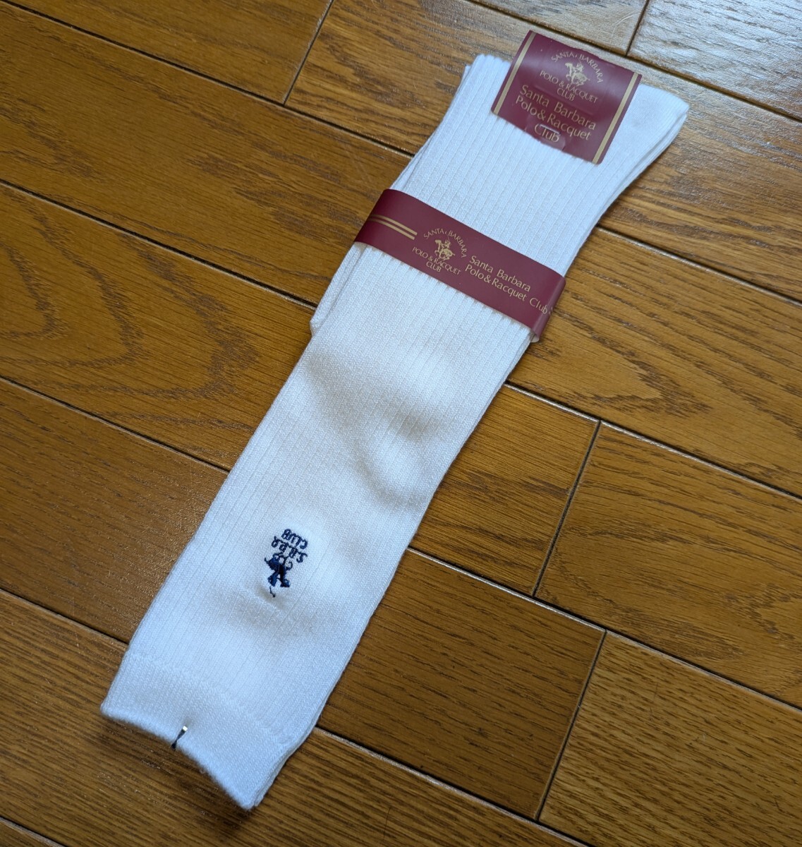 【SANTA BARBARA POLO & RACQUET CLUB】レディース・ハイソックス・両面ロゴ刺繍・リブ編み・スクールソックスにも・白ソックス・少難あり拍卖