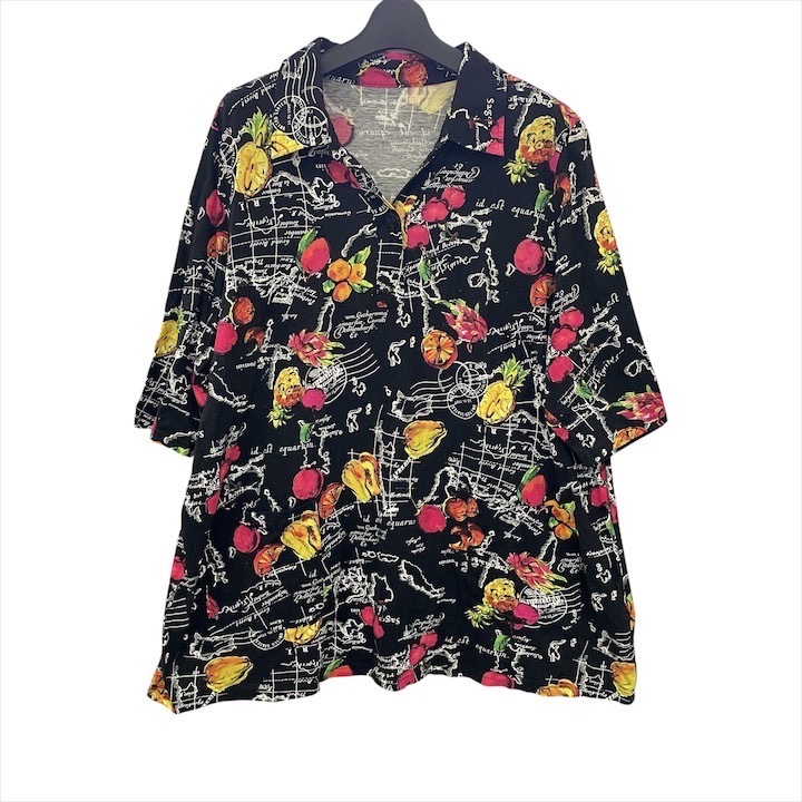 良品 Fit me Moi フィットミーモア ハワイアン 総柄 ポロシャツ ELL 日本製 ブラック レディース m14180拍卖