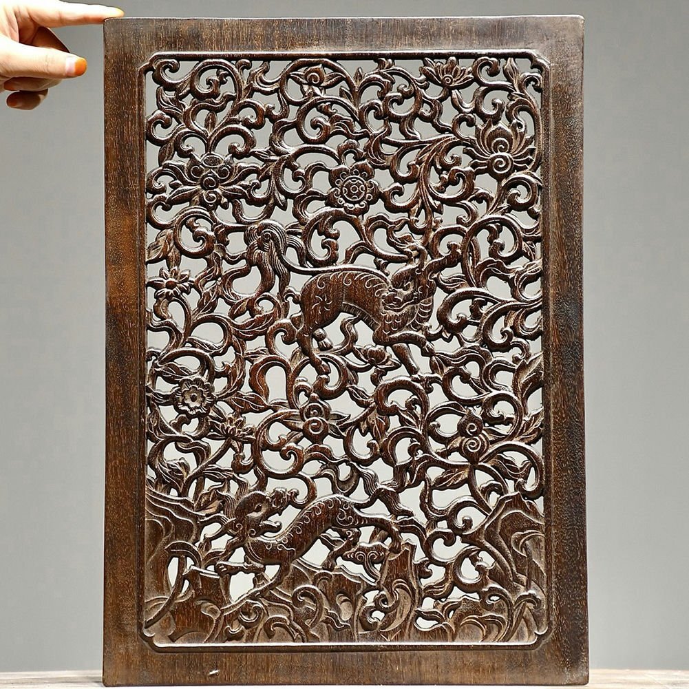 ▼渡鶴羽▼R2768清時代 黄花梨赤龍花板 黄花梨木細密細工★古置物★古賞物★古擺件★蒐集家放出★唐物拍卖