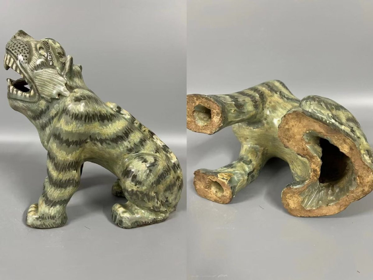 ▼渡鶴羽▼R0108『朝鮮時代旧蔵』朝鮮古陶 朝鮮古美術 高麗磁 古高麗 李朝 高麗青磁虎置物拍卖