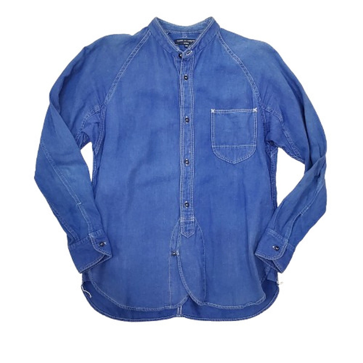 COMME des GARONS HOMME 【men2076D】 コムデギャルソンオム 14SS 後染め リネン混 長袖 シャツ 変形デザイン ラグラン TOPS メンズ XS拍卖