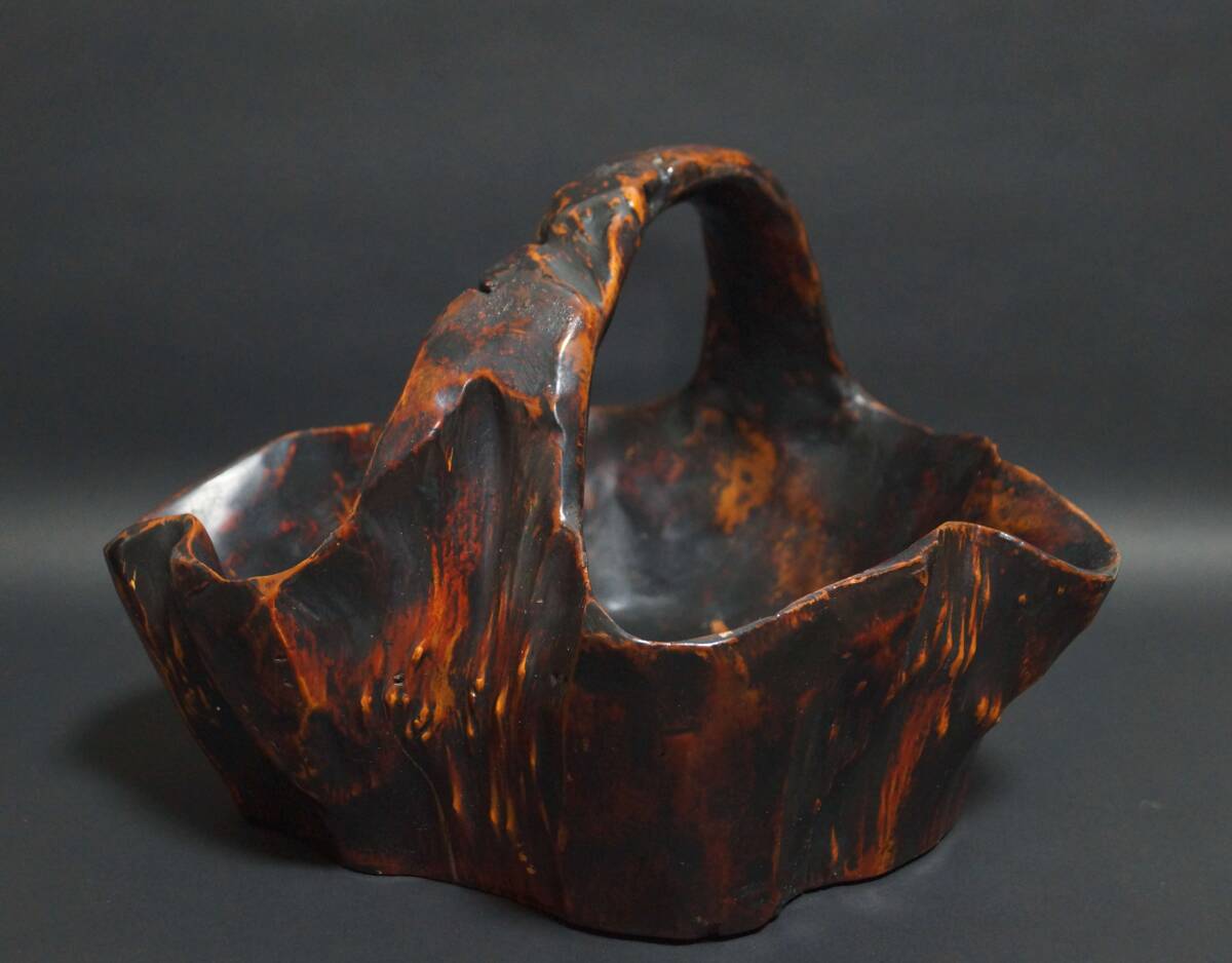 【閑】大きな自然木切株 変木 奇形木 くり抜き バスケット 籠 カゴ 花籠 小物入れ オブジェ 飾り 置物 ビンテージ★時代物★7D0321拍卖