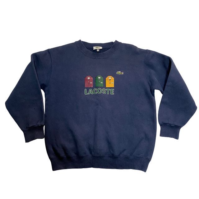 ラコステ クルーネック スウェット トレーナー 裏起毛 ワッペン シャツ LACOSTE プリント ネイビーブルー 80年代 90年代 雅瀬1360拍卖