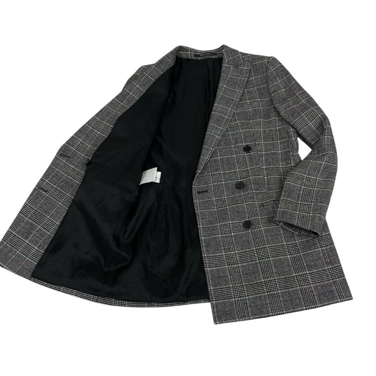 【美品】 タリアトーレ テーラードジャケット チェック グレー ダブルブレスト 40サイズ 替えボタン糸付き拍卖