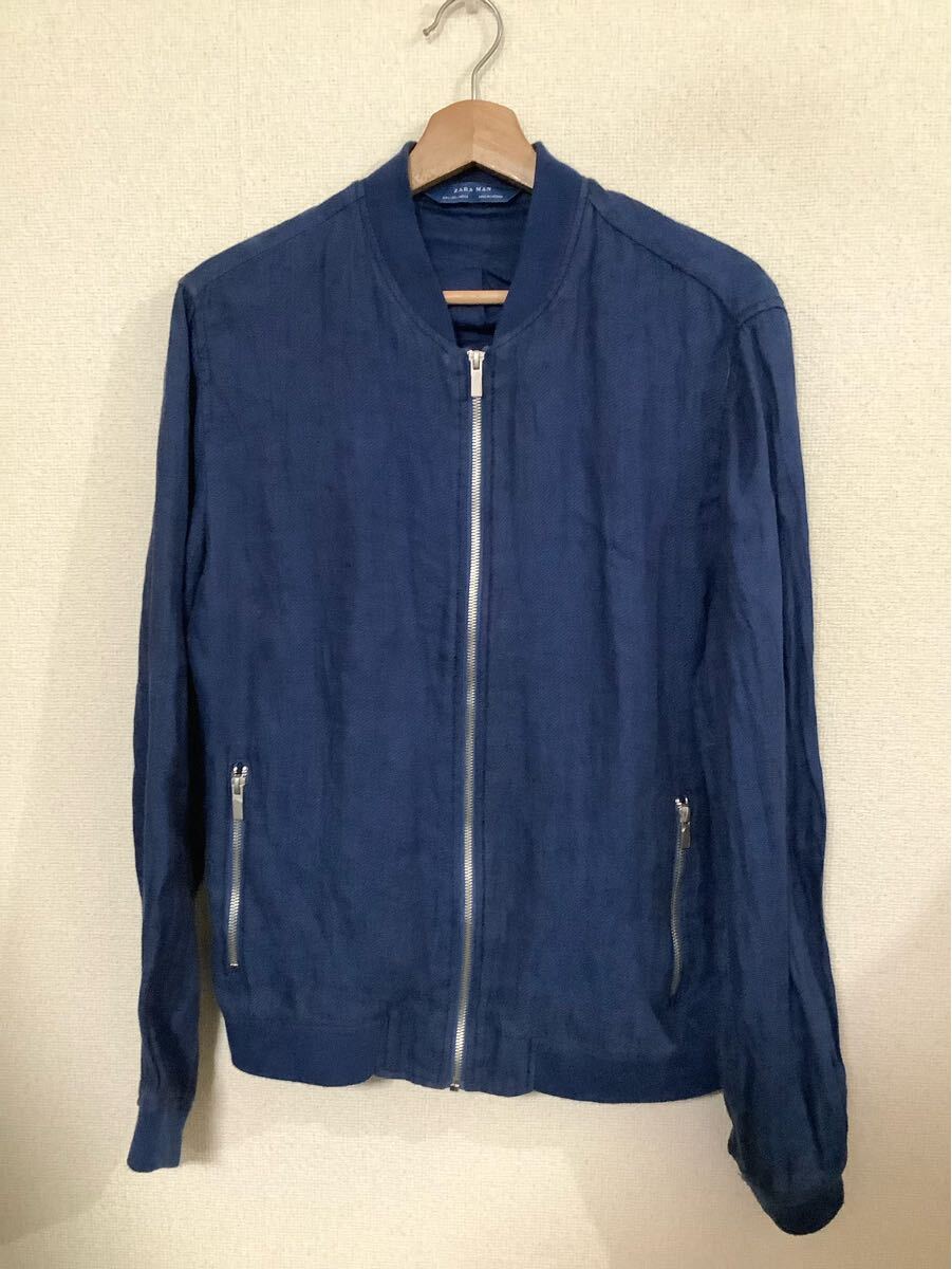 ZARA MAN ザラマン ザラ リネンジャケット ブルゾン ネイビー カジュアル セレクト メンズ 古着 L拍卖