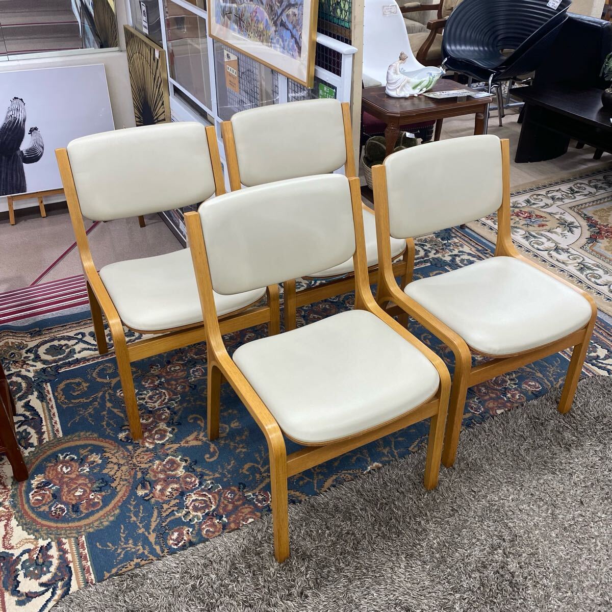 現状品 天童木工 tendo ダイニングチェア チーク材 プライウッド 木革 ヴィンテージ 4脚セット 527拍卖