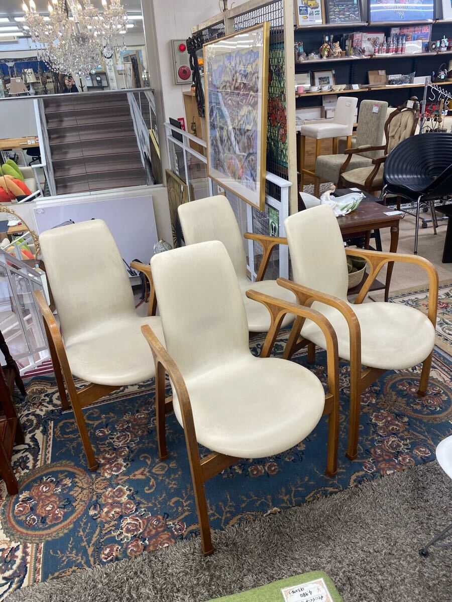 現状品 天童木工 アントラー 板倉準三 ダイニングチェア アームチェア 4脚セット 525拍卖