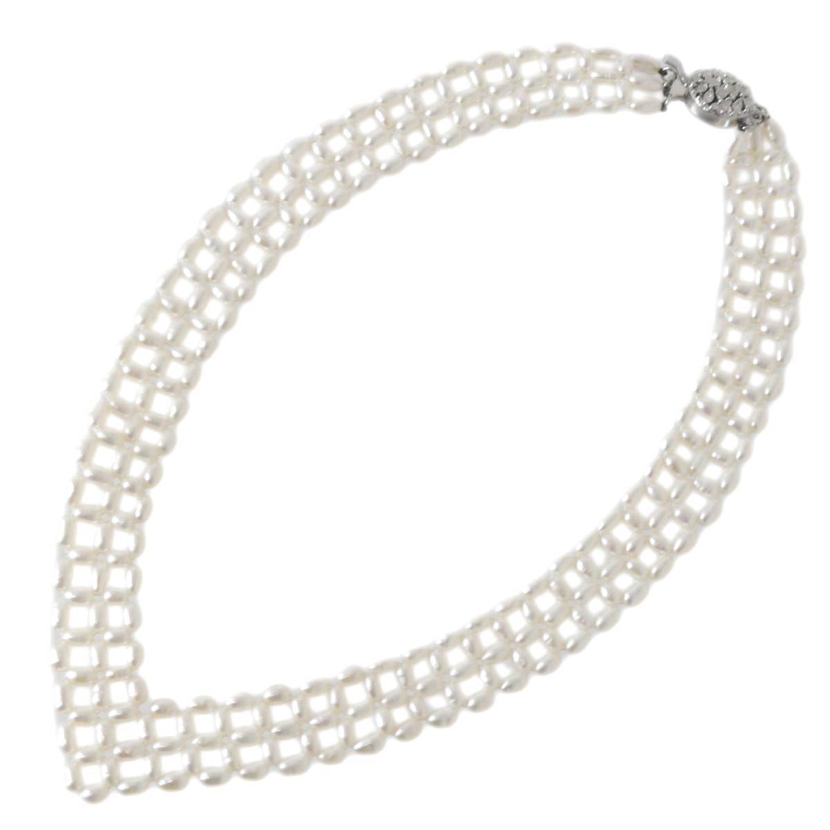 デザイン パールネックレス ブレスレット セット パーティ 本真珠×金具SILVER 首周り約40cm 幅16mm 32.4g 腕回り約17cm NT Bランク拍卖