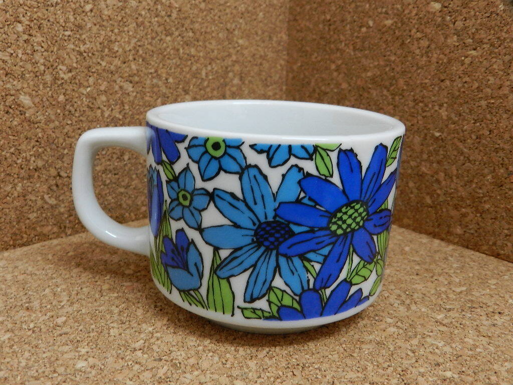 ブルー フラワー マグカップ スタッキング レトロ ポップ デッドストック拍卖