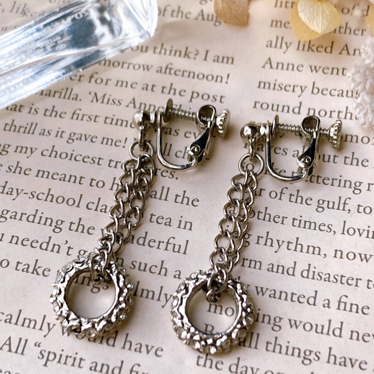 ヴィンテージイヤリング スターダストリング チェーン シルバー ゆらゆら☆Vintage jewelry accessories R0337拍卖