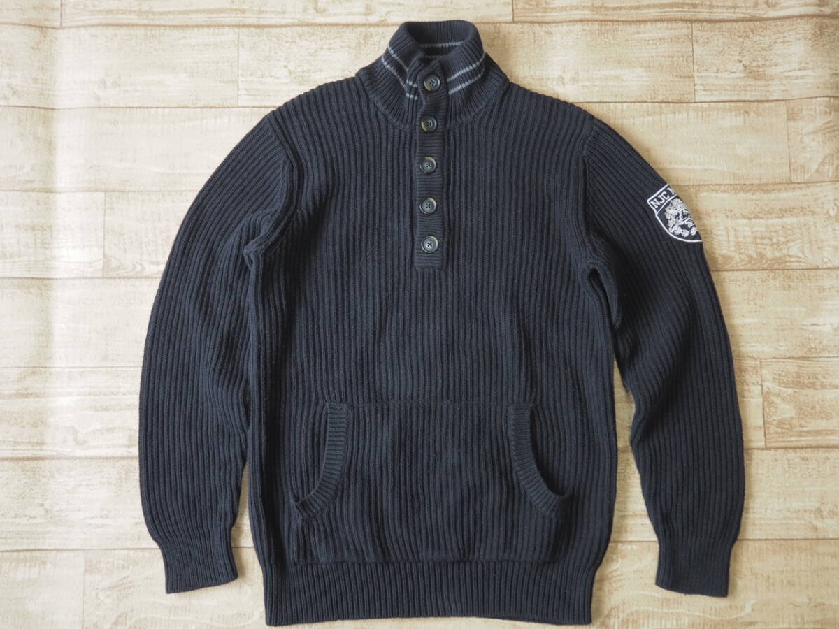☆送料無料☆ NAUTICA JEANS CO. ノーティカ USA直輸入 古着 ヘンリーネック ローゲージ マフポケット ニット セーター メンズ XL ブラック拍卖