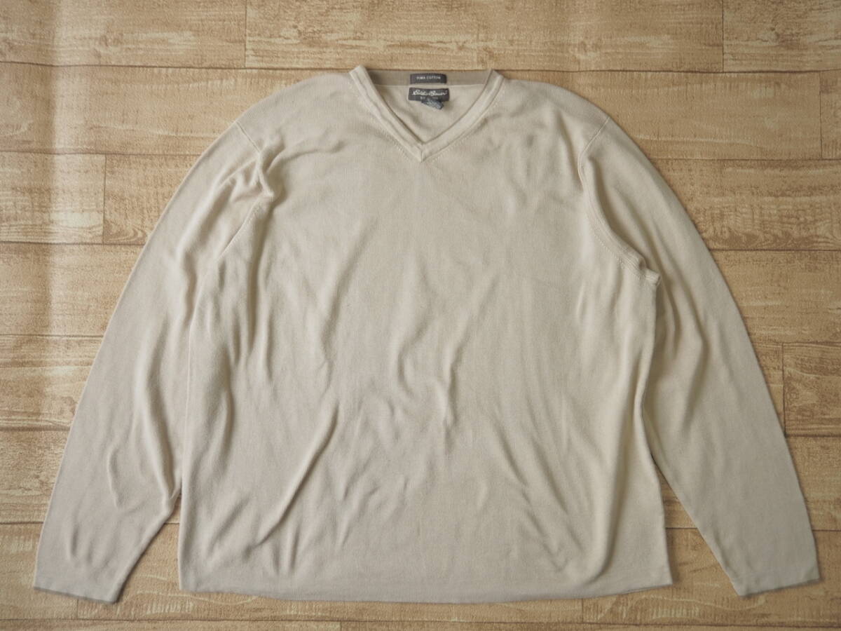 ☆送料無料☆ Eddie Bauer エディーバウアー 古着 Vネック イギリス製 ピマコットン ニット セーター メンズ XL ベージュ トップス 中古拍卖