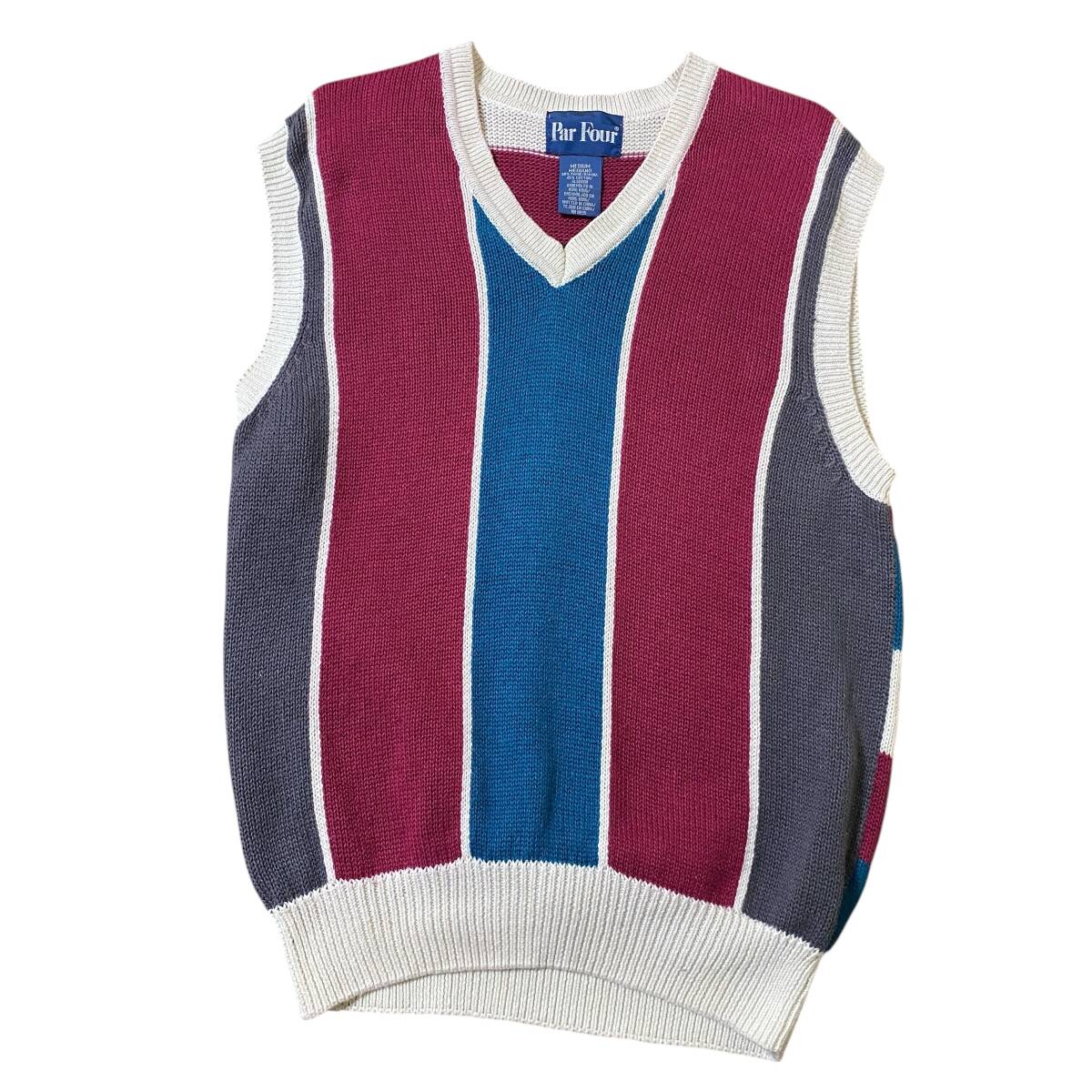 アメリカ ニット ベスト ストライプ Vネック セーター 00s ヴィンテージ Mサイズ 【H212】拍卖