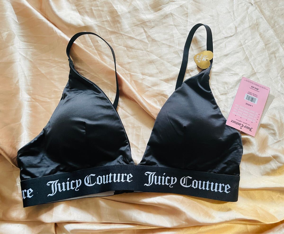 新品 正規品 JUICY COUTURE Women's Black Velvet Triangle Bra スポーツブラ ブラ L ブラジャー ヨガ ダンス拍卖