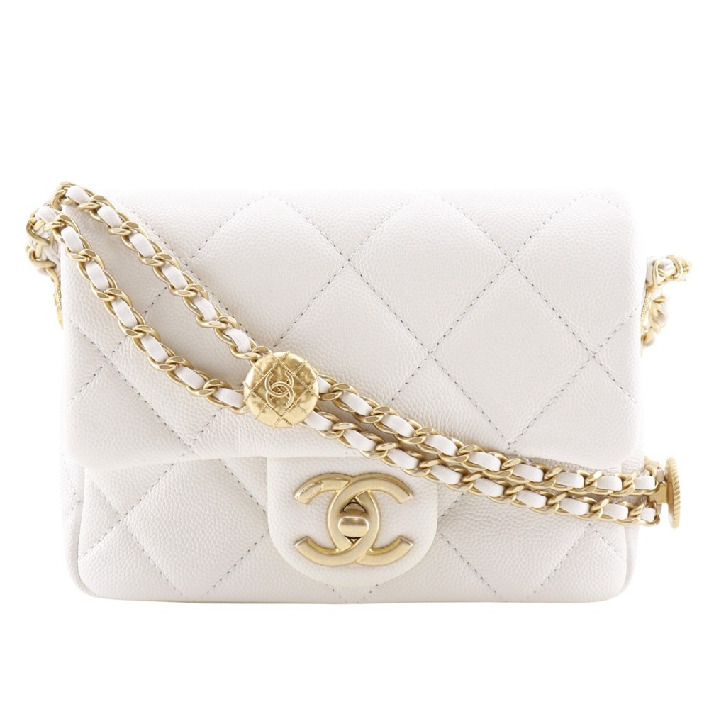 CHANEL シャネル マトラッセ フラップショルダー チェーンショルダー A35200 ショルダーバッグ キャビアスキン 【I120725130】中古拍卖