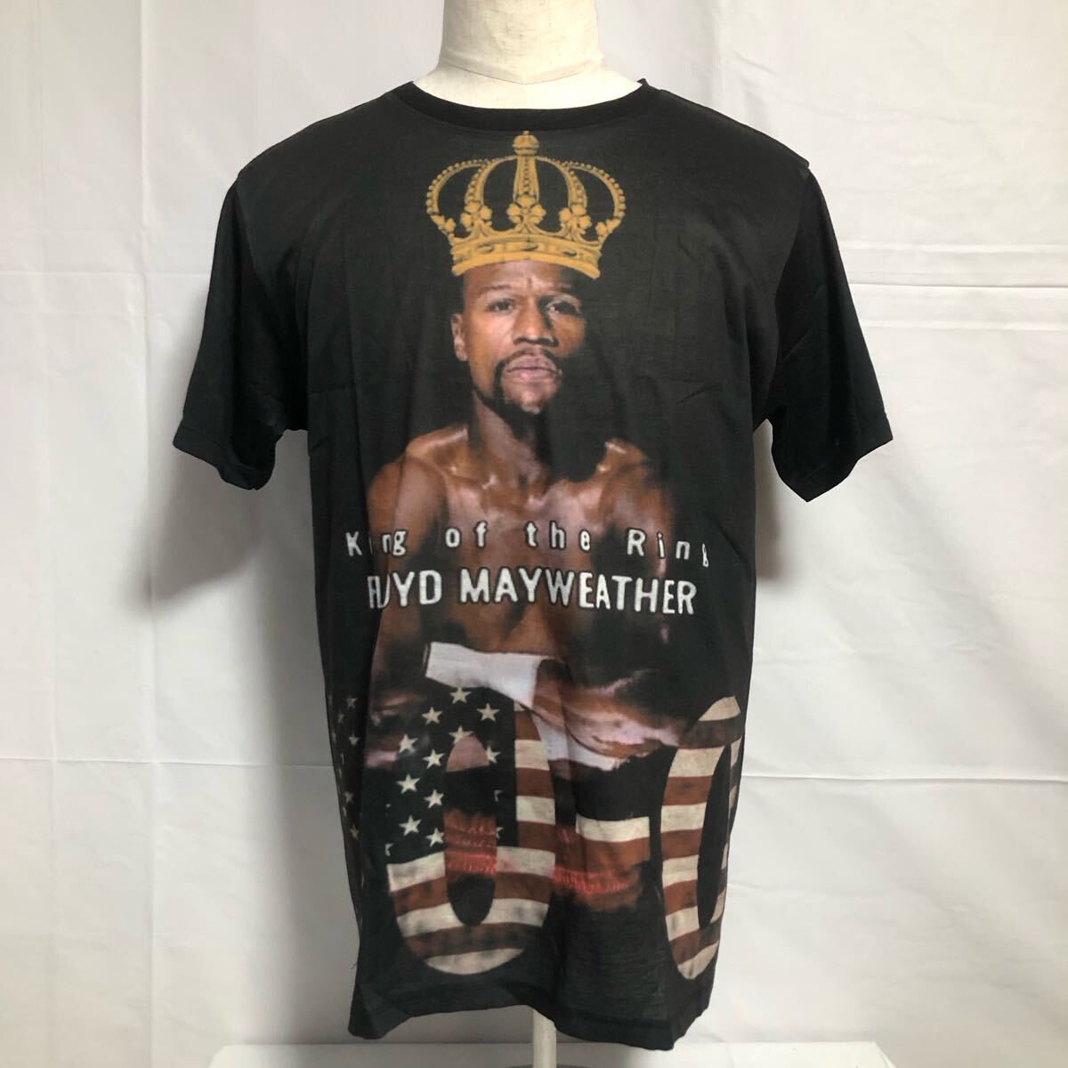 フロント メイウェザー Tシャツ 半袖 プリントTシャツ ブラック 記念T 世界チャンピオン キング 王冠 アメリカ ボクシング Mサイズ拍卖