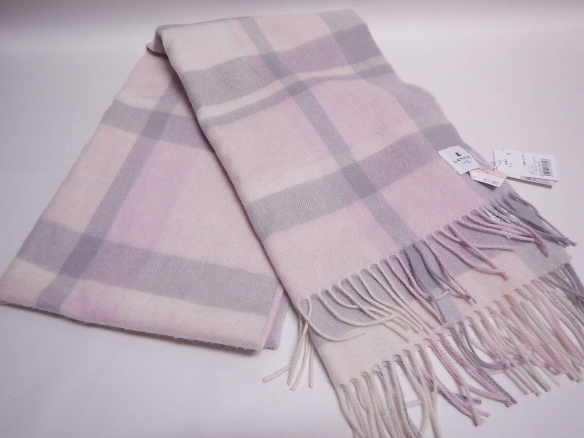 新品未使用■LANVIN en Bleu ランバンオンブルー チェック柄 ウール×カシミヤ ストール マフラー■拍卖