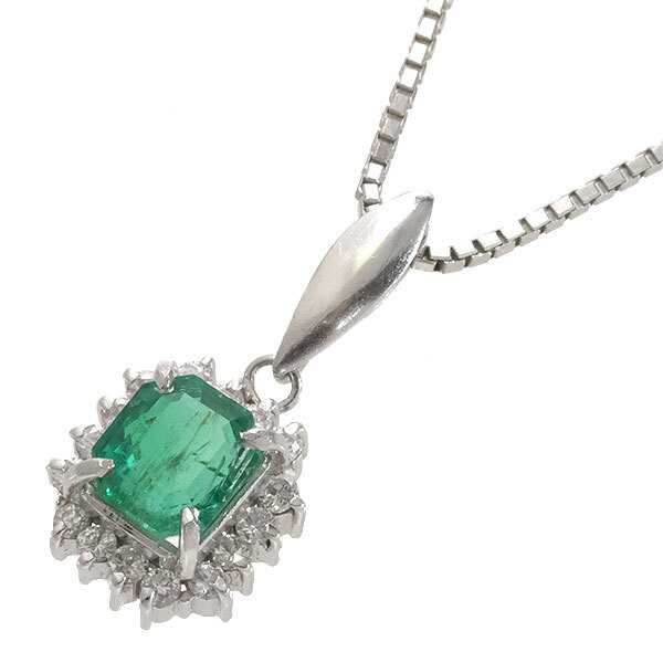 送料無料 本物 エメラルドダイヤモンドネックレス PT900 PT850プラチナ エメラルド0.90ct ダイヤ0.20ct レディースペンダント おしゃれ拍卖