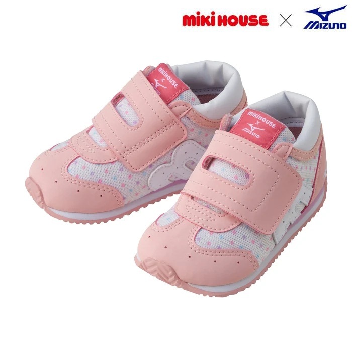 即決です!【ミキハウス】新品未使用♪14cm mikihouseミズノコラボ セカンドベビーシューズ ストラップ スニーカー 靴 キッズ 女の子 ピンク拍卖