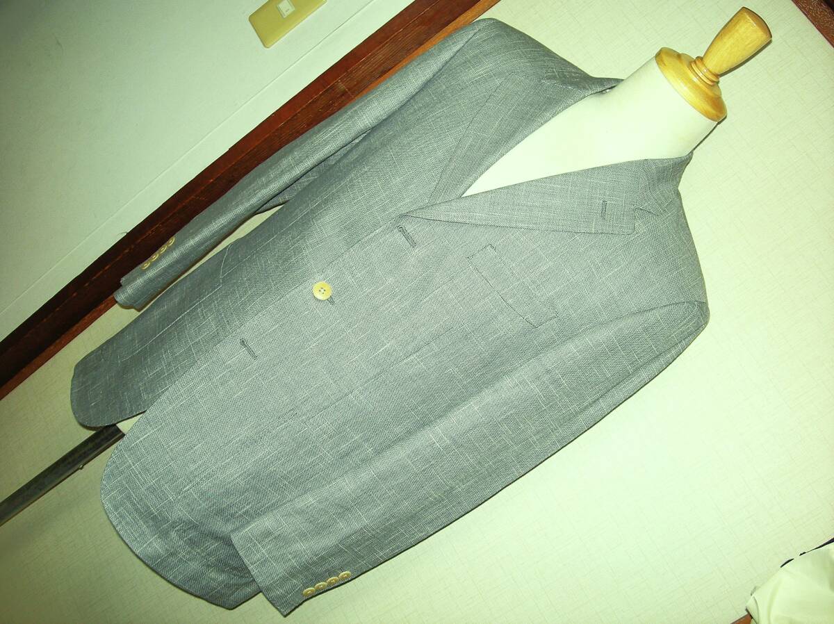 inteante インテアント 超美品 ブレザー ジャケット リネン 麻/ウール 毛/シルク 絹 背抜き 2ボタン サイドベンツ M 拍卖