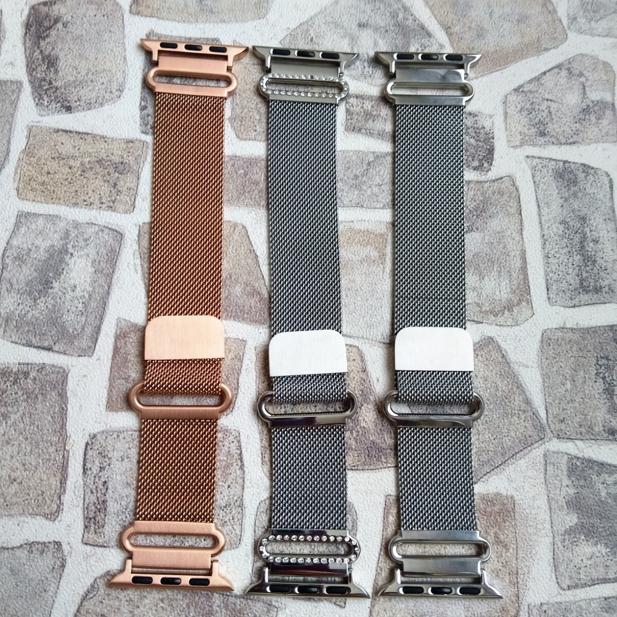 【100円スタート】アップルウォッチ 互換 バンド 替えベルトステンレス 3色 無段階調整 ブロンズ シルバー キラキラ拍卖