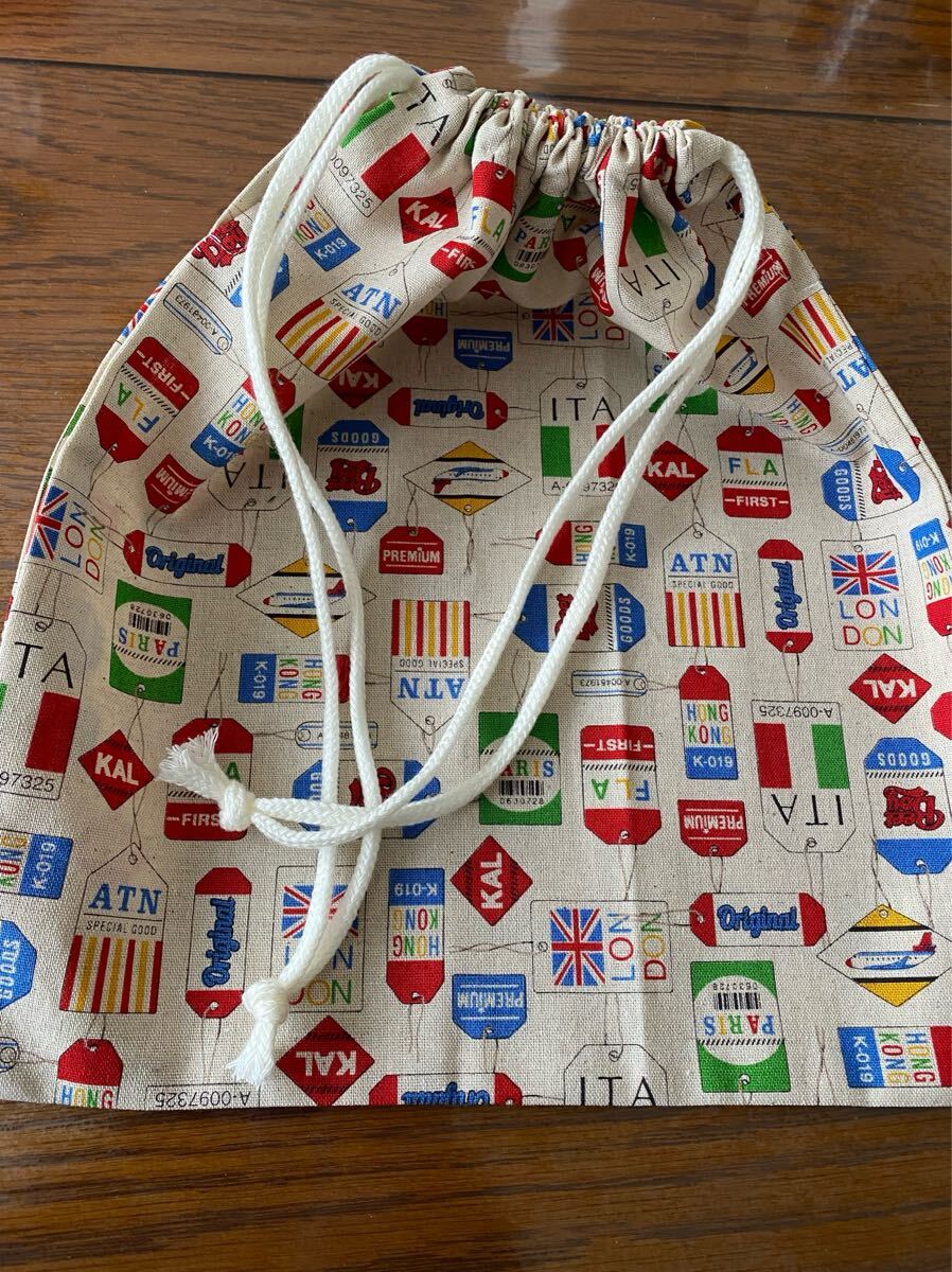 大11 巾着袋 小物入れ 体操服入れ ハンドメイド ラベル柄拍卖