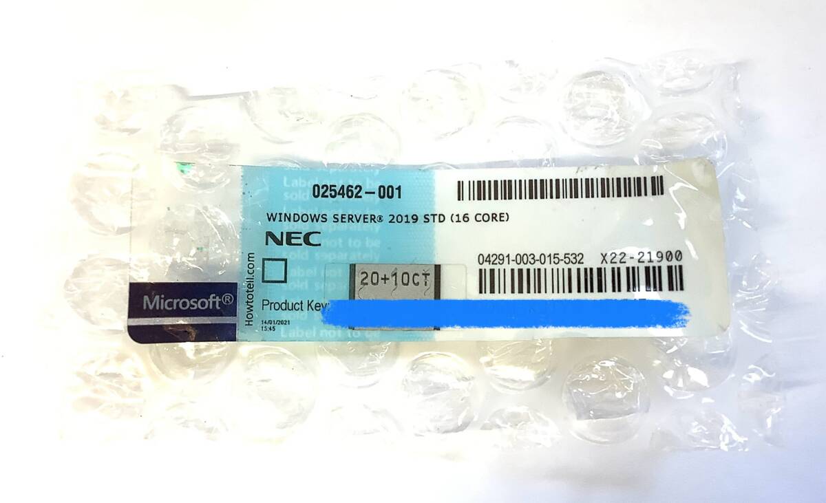 S7031030 WINDOWS Server 2019 STD(16 CORE)NEC プロダクトキー シール 1点【認証可】071001拍卖