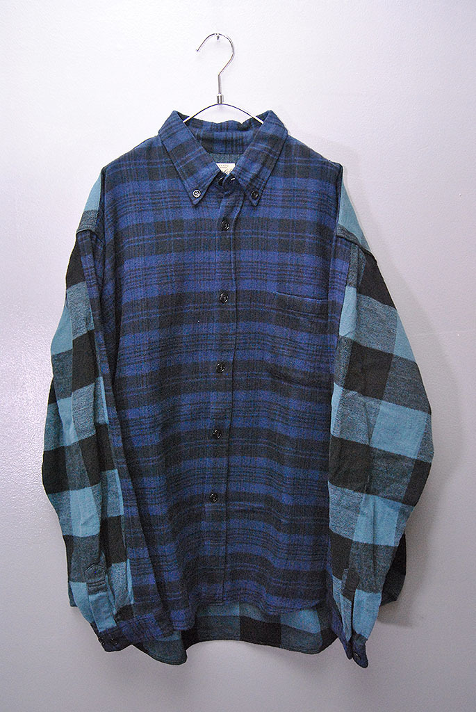 GOLD COTTON NEL CHECK SHIRT SWITCH B.D SHIRT ゴールド コットンネル チェック シャツ ボタンダウン ネイビー L拍卖