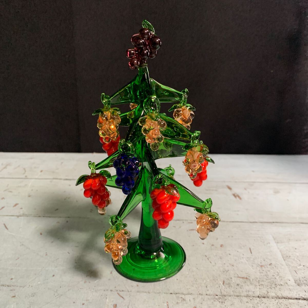 葡萄 ガラス ツリー ガラス細工 ガラスの木 ぶどう インテリア 雑貨 フルーツツリー ガラス製 色ガラス 気泡 クリスタル?    (A-1826)拍卖