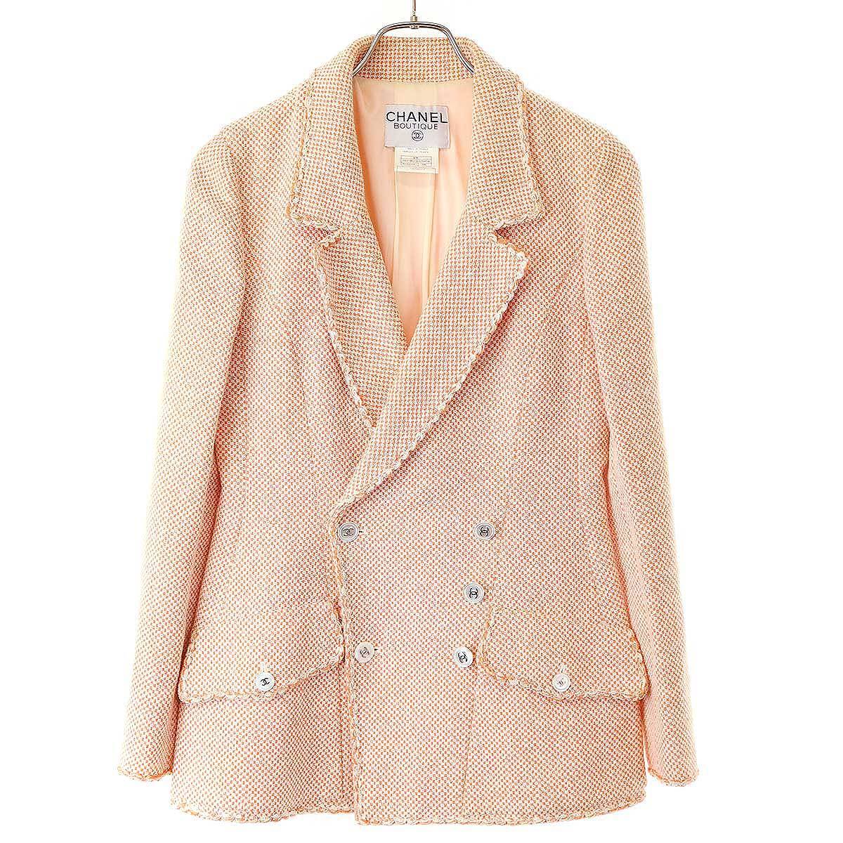 CHANEL シャネル 1997 ヴィンテージ ダブルブレスト ツイードジャケット&スカート セットアップ P07962V05404 ピンク 38 ITX8Q0F3I5ZW拍卖
