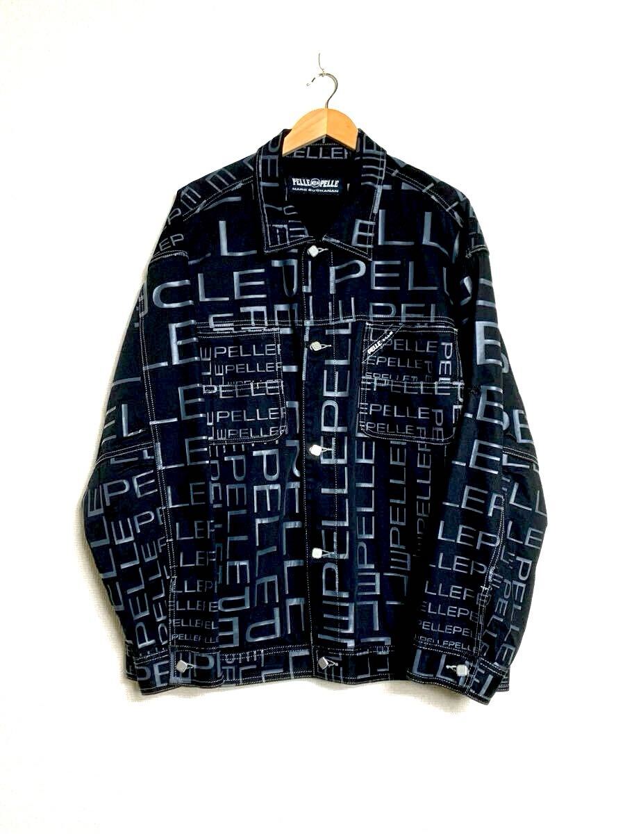 90s ビンテージ pellepelle 総柄 ジャケット ブルゾン 黒 ペレペレ ビッグサイズ XL HIPIOP ヒップホップ/カールカナイ ブラックデニム拍卖