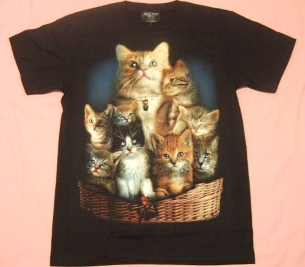 横浜最新 可愛い9匹の猫バスケット♪魅惑の夜光仕上げTシャツ サイズ L 送料無料 ξtsξ ξ ξanξ ξ4拍卖