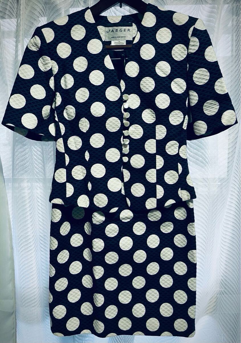 Jaeger イエーガー 総柄 セットアップ スカート 水玉模様 ドット コットン ウール イギリス製 ヴィンテージ拍卖