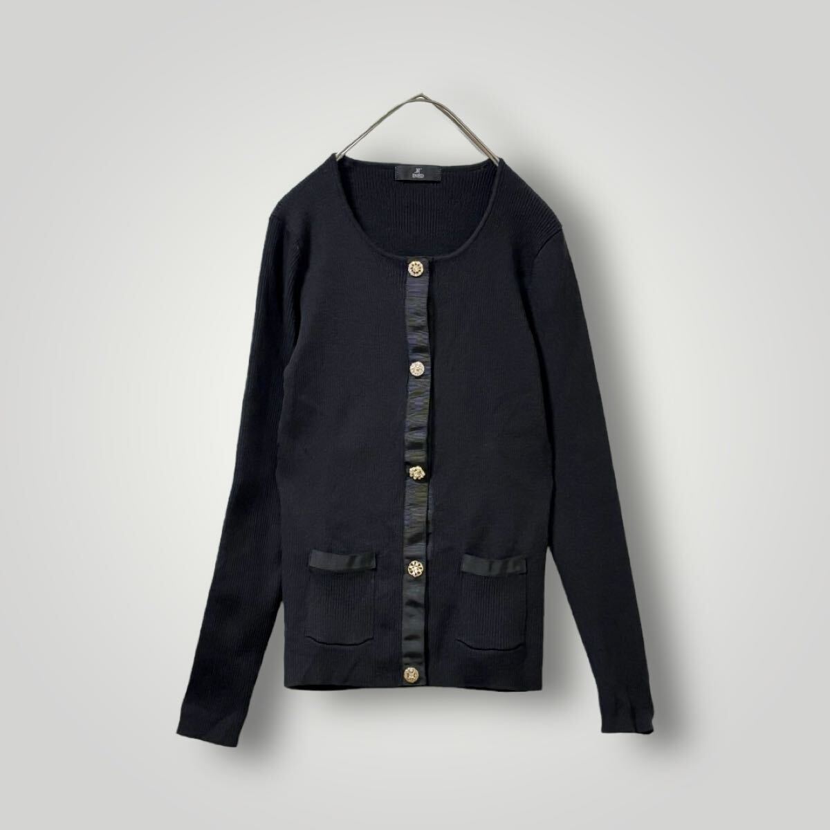 1660★美品★【INED / イネド】リブカーディガン カットソー ウール混 上品 細見え ニット カーディガン 長袖 オフィスカジュアル トップス拍卖