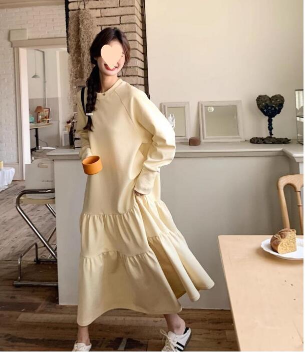 人気推薦マキシワンピース レディース 長袖 大きいサイズ A型ワンピース 春 秋 冬 クルーネック 大きいサイズ フレア ワンピ(L-4XL)拍卖