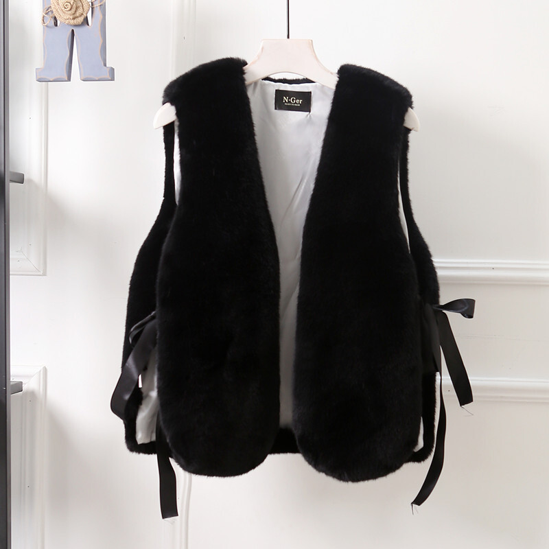 人気新品レディース ファッション 毛皮ベスト 袖なし もこもこ エレガント 無地 ゆったりブラックお色選択可 拍卖