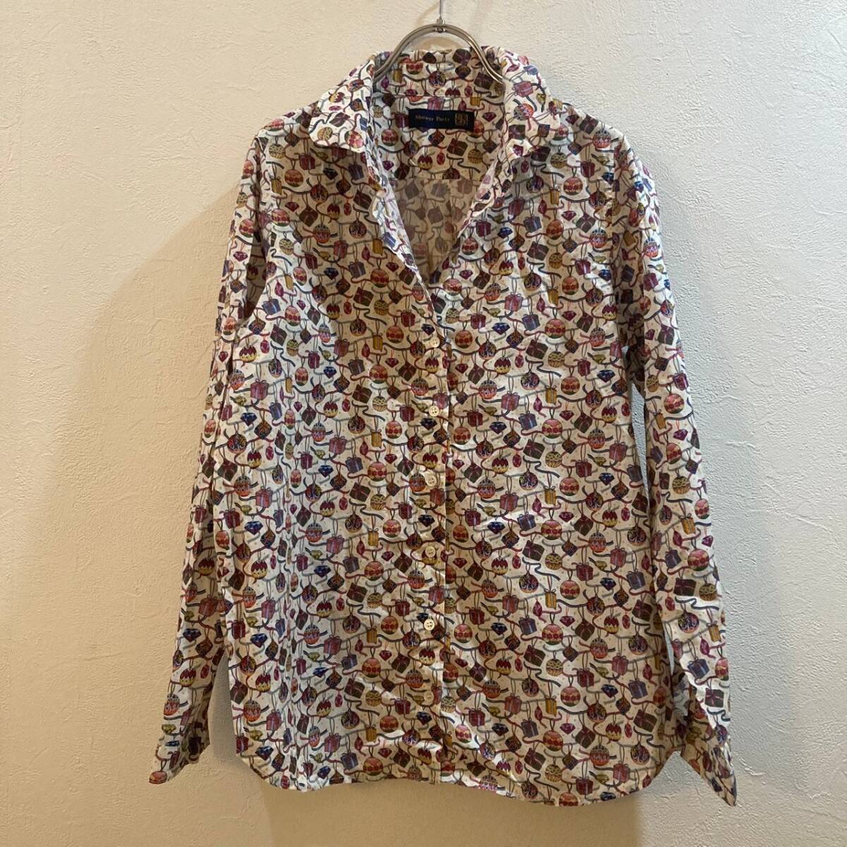 Shower Party/ 長袖総柄コットンシャツ ホワイト レディース 1拍卖