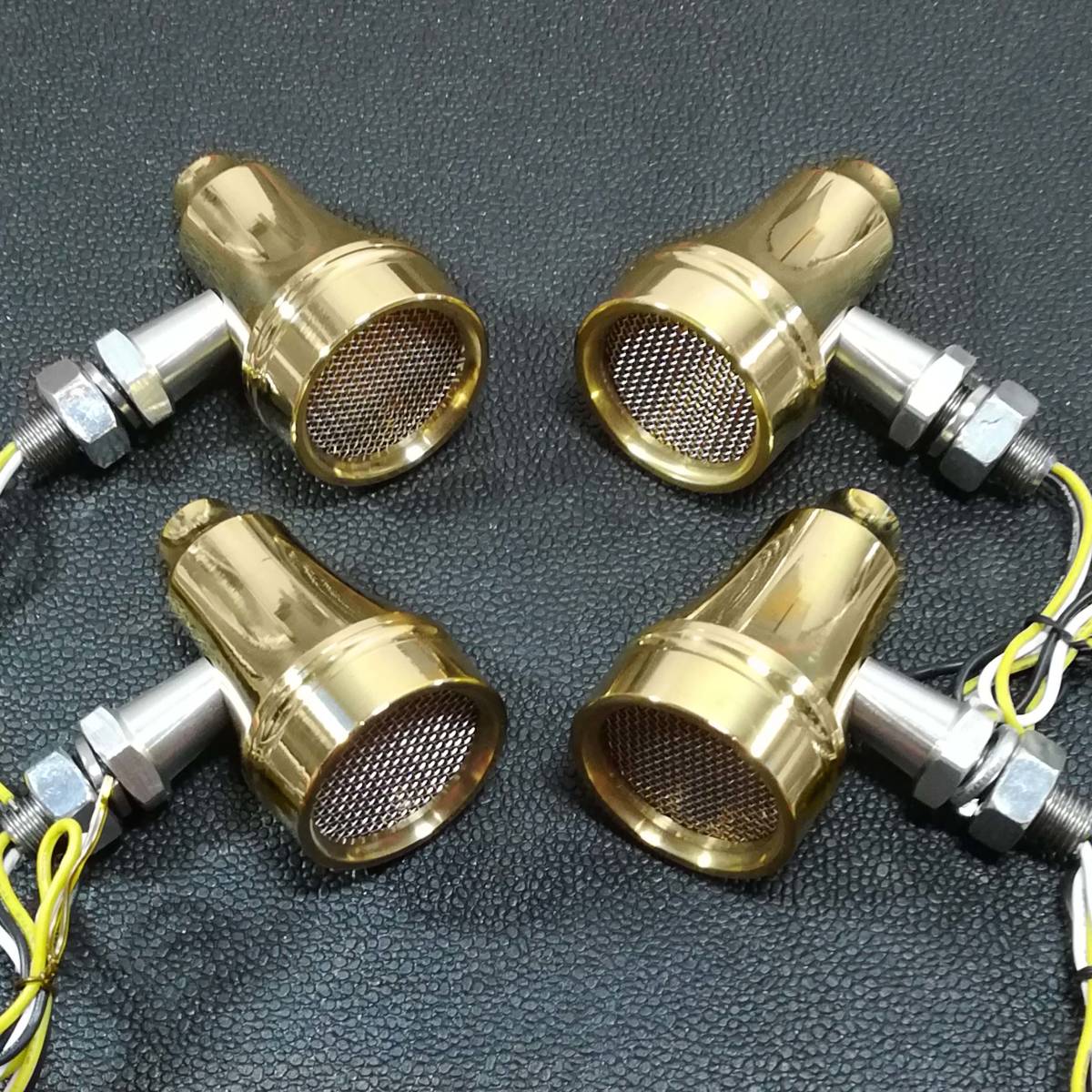 真鍮 削り出し LED ウインカー 4個セット 強化版 メッシュ ハーレー SR チョッパー バガー 3拍卖