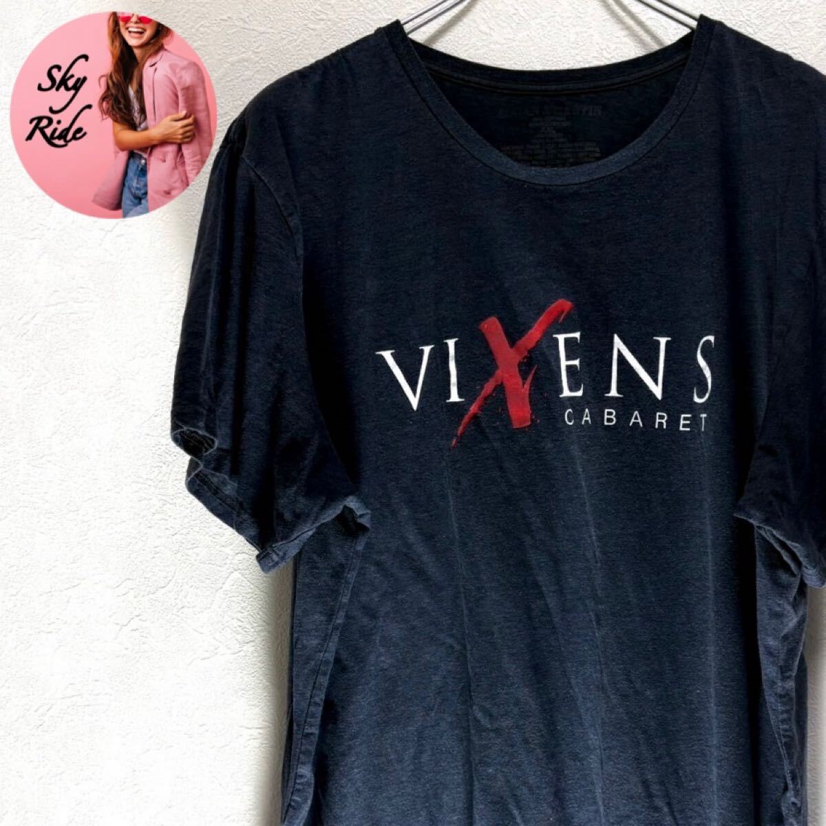 VIXENS CABARET メンズ プリント ヴィンテージ 半袖Tシャツ 黒 2XL ビッグシルエット 古着 #SB0049拍卖