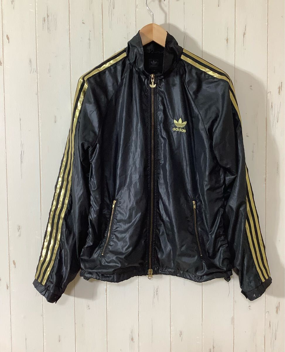 ほ1515 adidas originals アディダスオリジナルス ウインドブレーカー ウインドジャケット S ブラック/ゴールド 裏地メッシュ トレフォイル拍卖