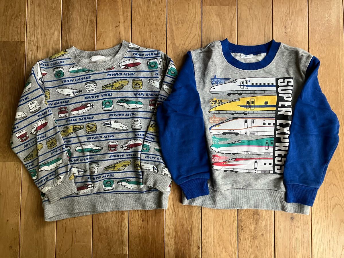 中古 男の子 キッズ 新幹線 薄手トレーナー セット 120 110 グレー 青拍卖